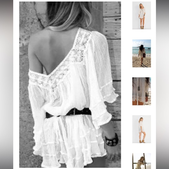 70’s Bohemian Sexy Angel Sleeves Mini Dress Tunic 100%Cotton Gauze Desert Babe - Picture 3 of 16